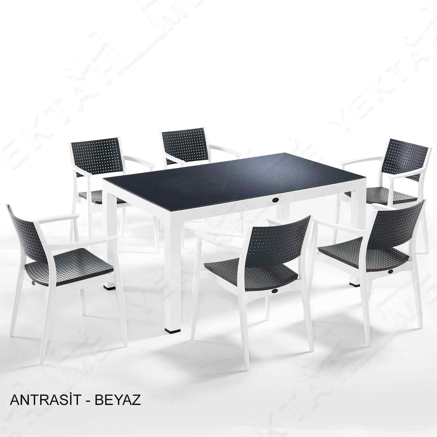 Novussi Seginus 6 lı Bahçe Takımı Camlı Masa Koltuk Seti SG3