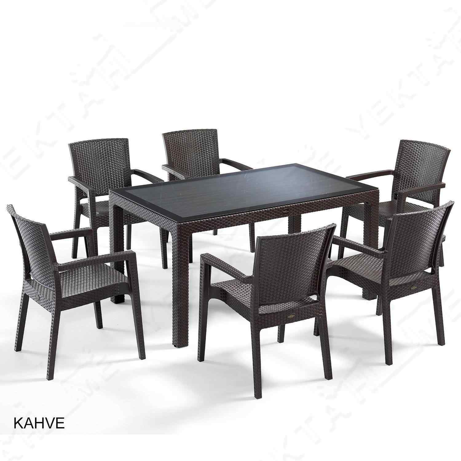 Novussi liverno Classi Rattan Masa Takımı Bahçe Takımı 90x150 Kahverengi