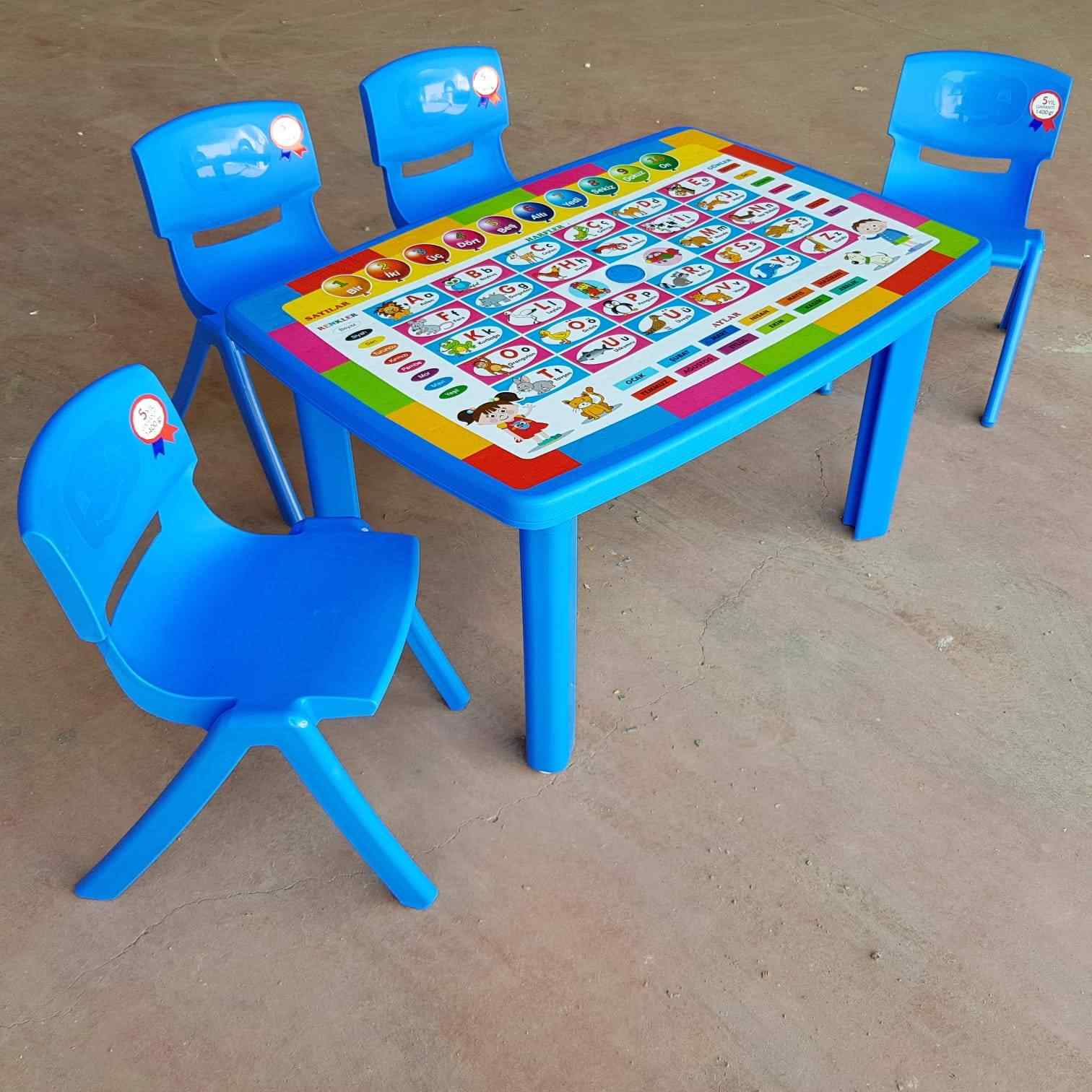 Holiday Çocuk Masa Seti Türkçe Desenli Eğitici Masa +4 Sandalye
