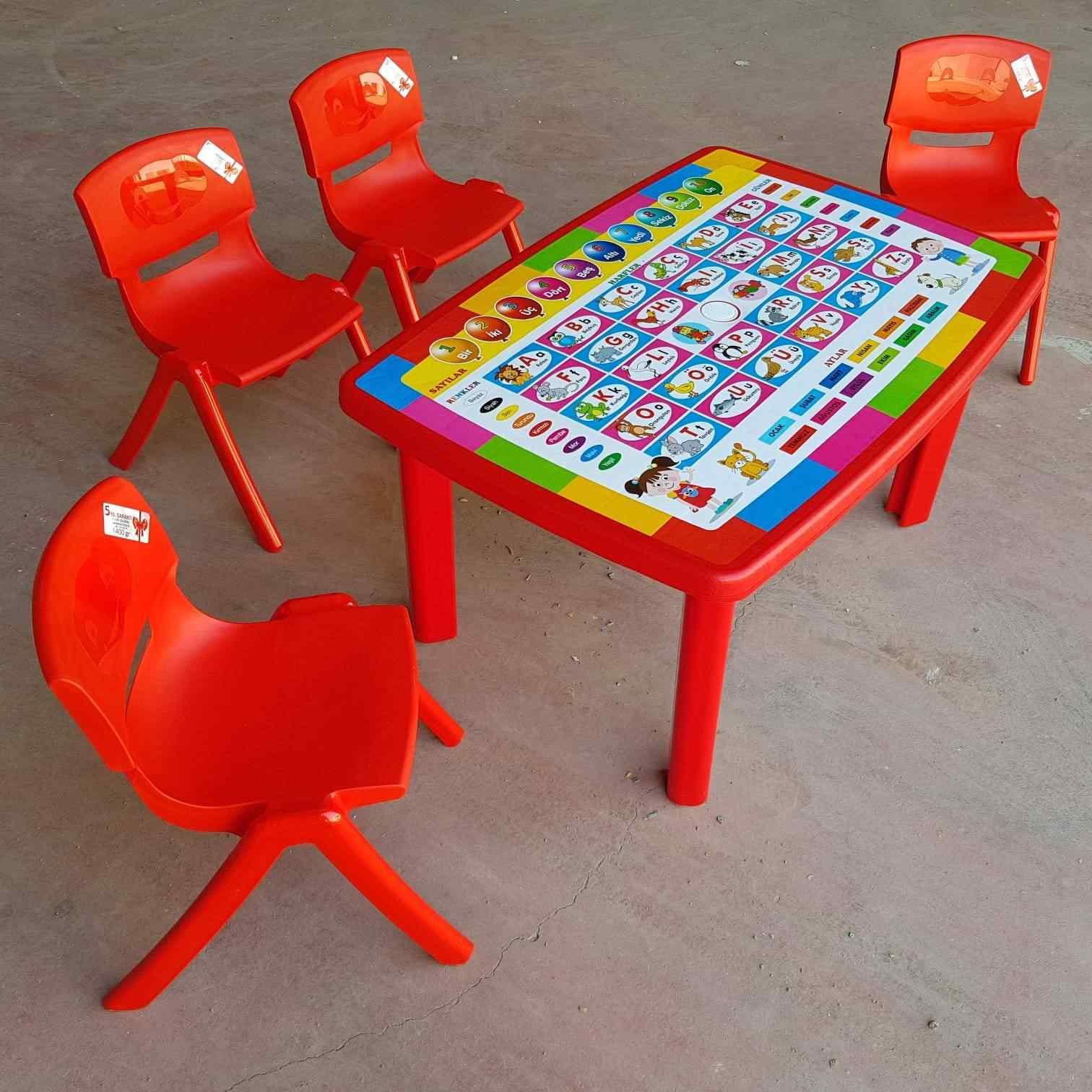 Holiday Çocuk Masa Seti Türkçe Desenli Eğitici Masa +4 Sandalye