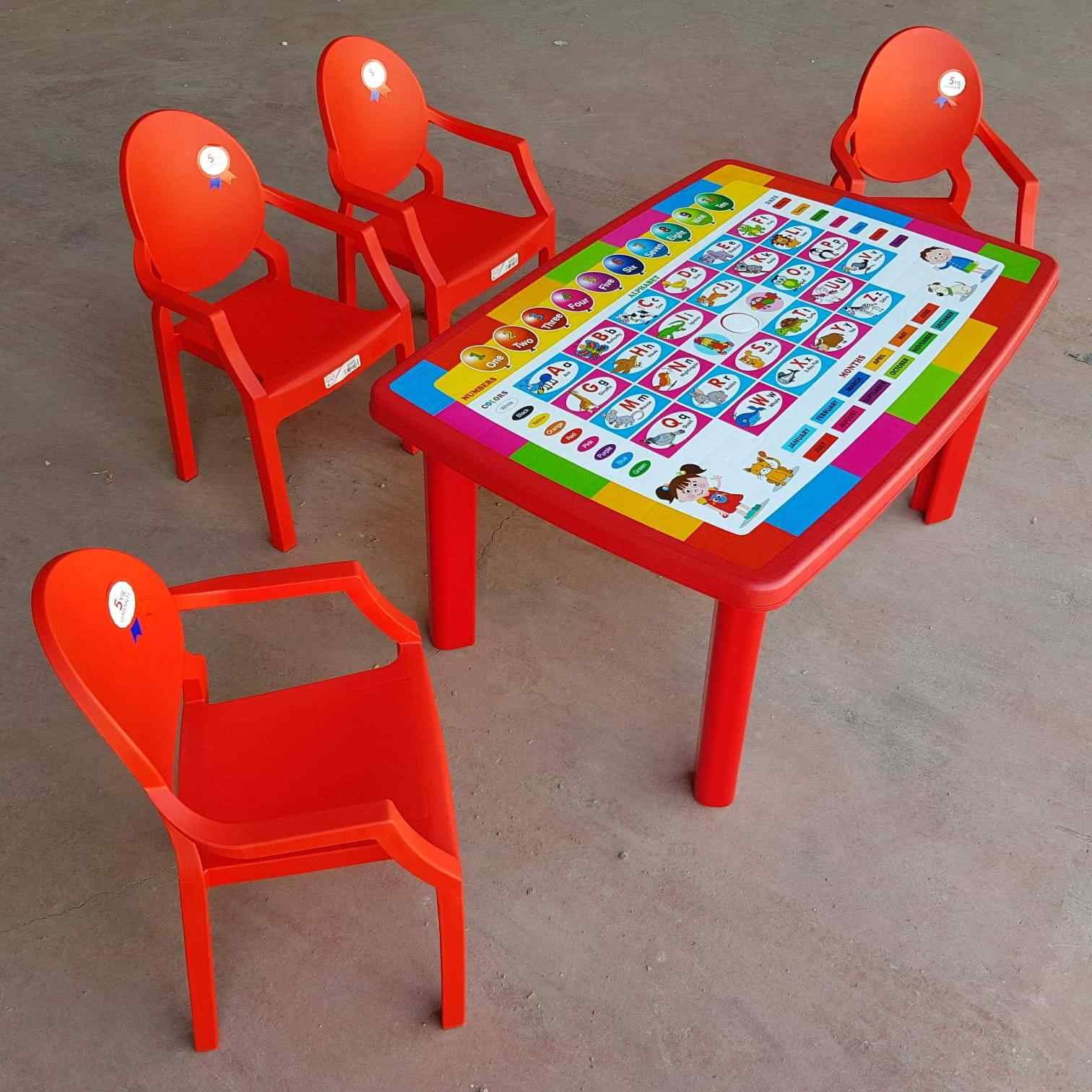 Afacan Çocuk Masa Seti Türkçe Desenli Eğitici Masa +4 Sandalye K