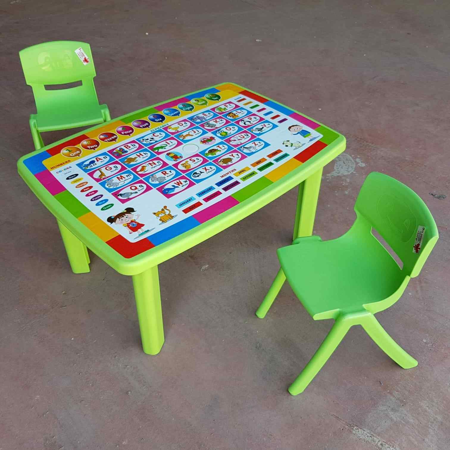 Holiday Çocuk Masa Seti Türkçe Desenli Eğitici Masa +2 Sandalye Yeşil