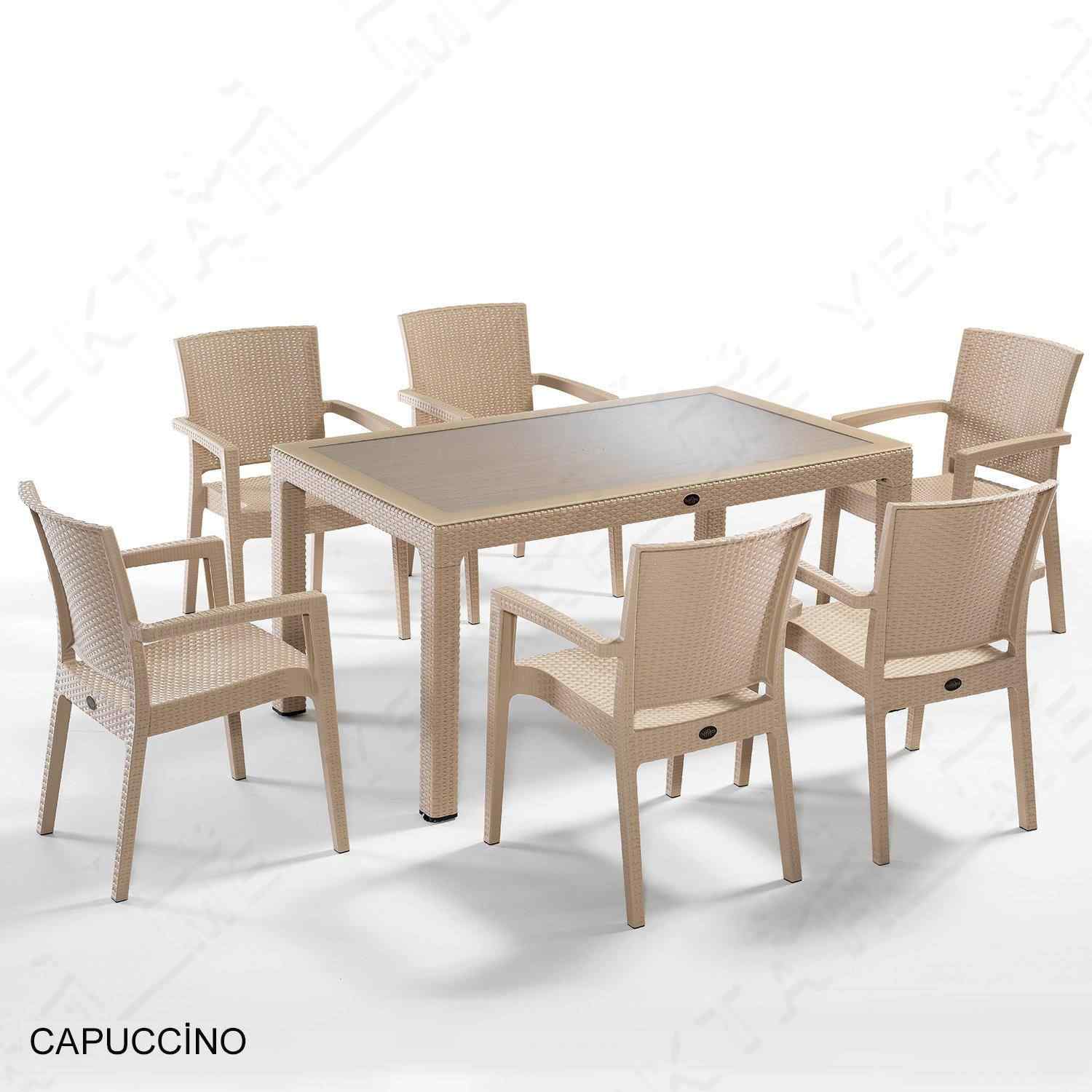 Novussi Liverno Rattan Masa Koltuk Takımı 90x150 Camlı Cappucino
