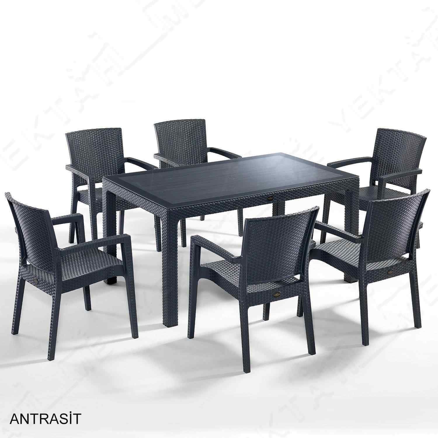 Novussi Liverno Rattan Masa Koltuk Takımı 90x150 Camlı Antrasit